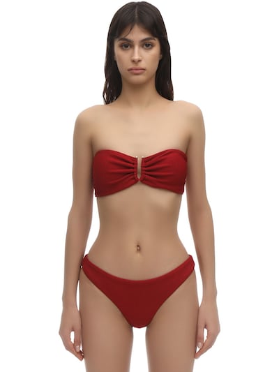 red strapless bikini top