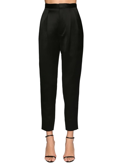 black high waisted satin pants