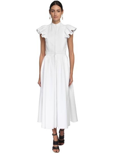 Cotton pique long shirt dress - White 