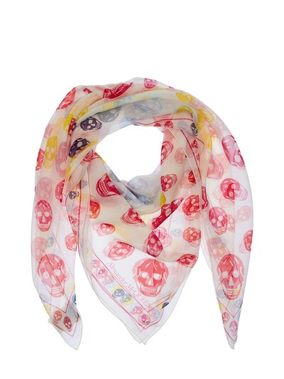 Multicolor skull printed silk scarf 