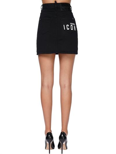 high waisted black denim mini skirt