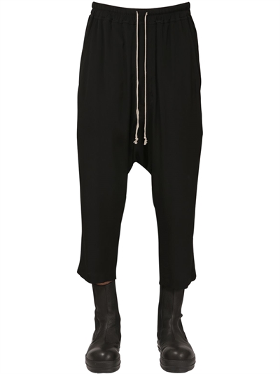 RICK OWENS - CROPPED SILK &amp; ACETATE PANTS - Black