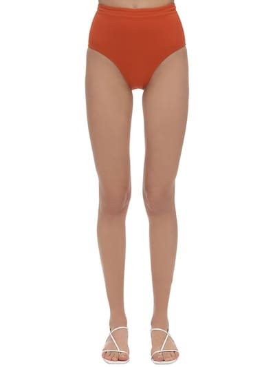 orange high waisted swim bottoms