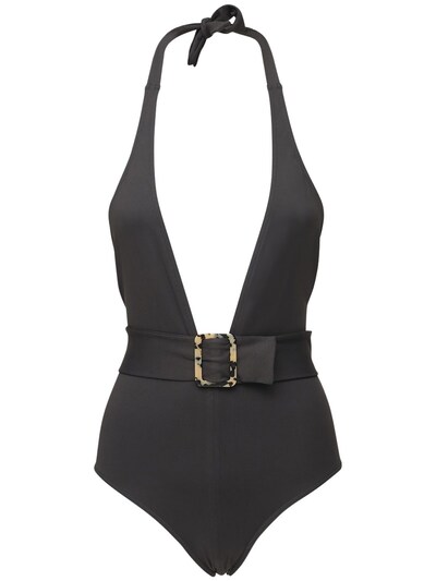 black belted swimsuit