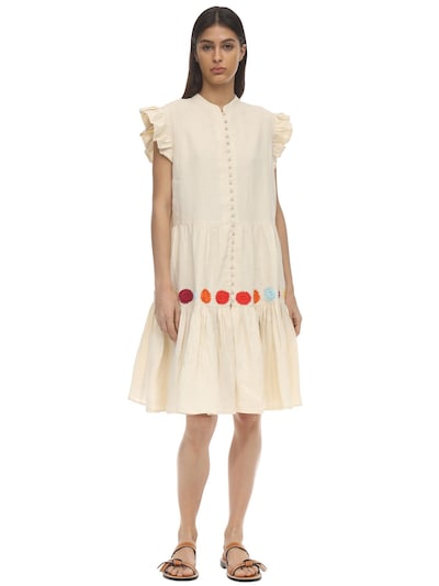 cream linen dress with buttons