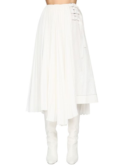 white pleated asymmetrical skirt
