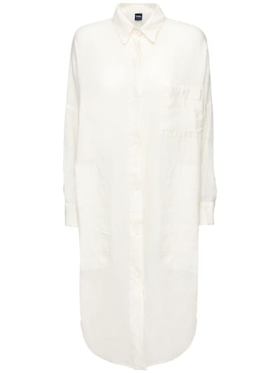 white linen shirt dress