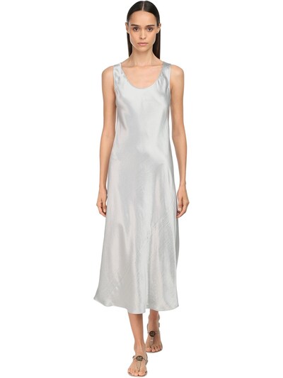 grey satin midi dress
