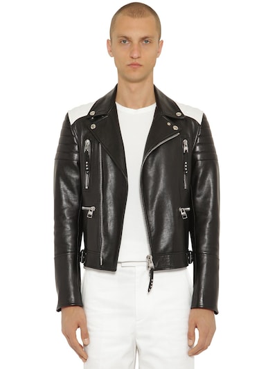 Leather biker jacket - Black/White 