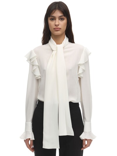 Georgette blouse w/self-tie bow collar 
