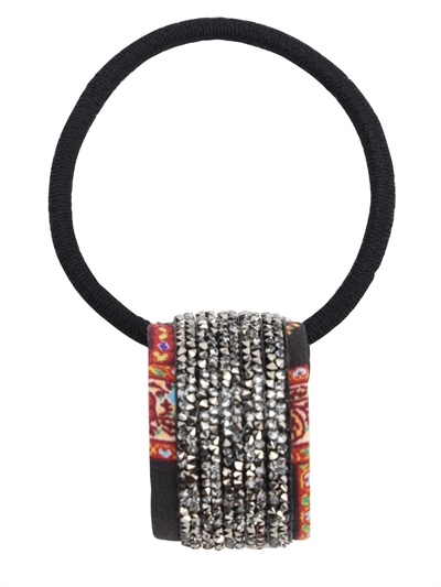 Etro Crystal Embroidered Silk Band Hair Tie Silver Multi