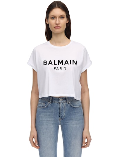 balmain printed cotton jersey t shirt