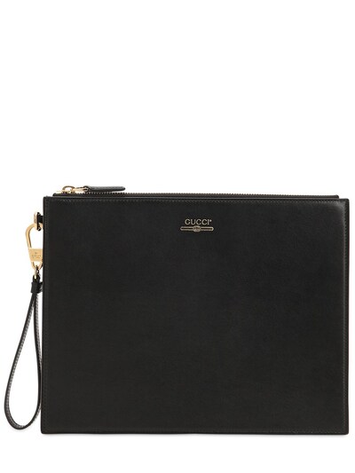 Gucci - Logo leather pouch - Black | Luisaviaroma
