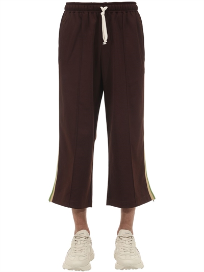 GUCCI - CROPPED TECHNO COTTON BLEND JERSEY PANTS - Brown