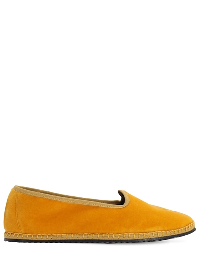 yellow velvet loafers