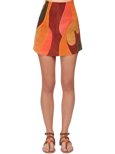 patchwork suede mini skirt