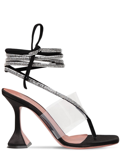 Amina Muaddi - Sandalias de cristal y piel 100mm - | Luisaviaroma