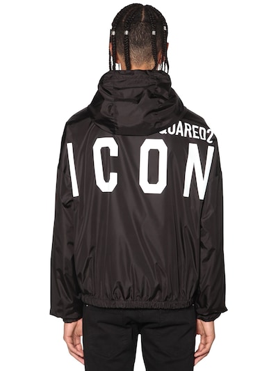 Hooded print icon logo nylon jacket 