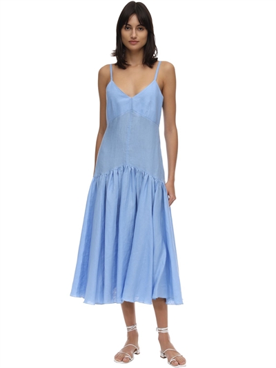 maya v neck sleeveless midi dress