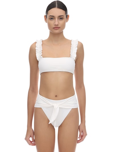 white ruffle swimsuit top