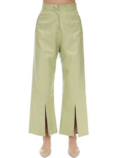 green faux leather pants
