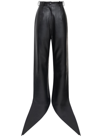 Faux leather pants w/ self-tie cuffs 