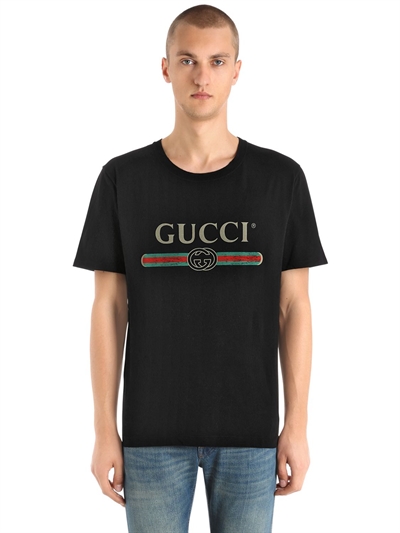 GUCCI - LOGO PRINTED COTTON JERSEY T-SHIRT - Black