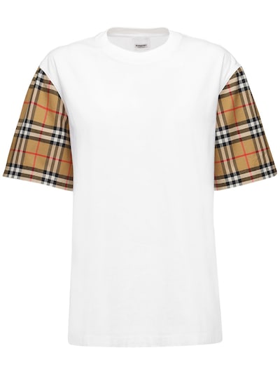 Carrick cotton t-shirt w/ check sleeves - Burberry - Women | Luisaviaroma