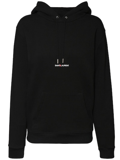 Logo embroidery cotton jersey hoodie - Saint Laurent - Women | Luisaviaroma