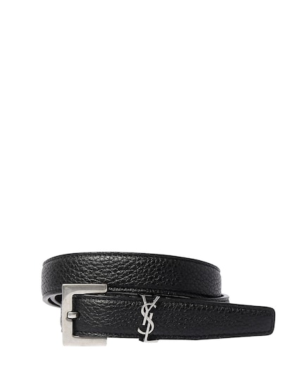 Saint Laurent - 2cm ysl textured leather belt - Black | Luisaviaroma
