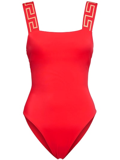 Door Wacht even voorspelling Versace - Greek strap one piece swimsuit - Red | Luisaviaroma
