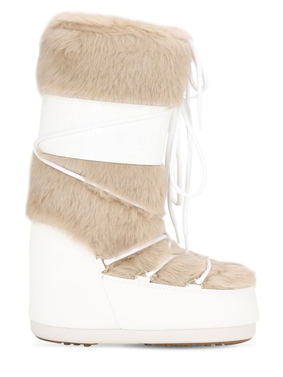 white faux fur boots