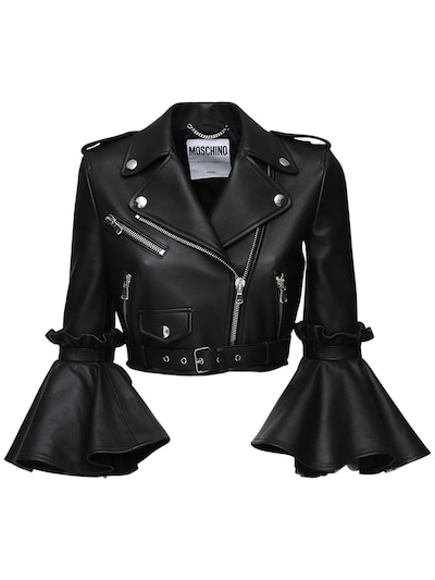Moschino - Cropped leather biker jacket 