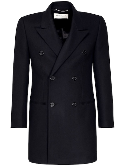 Saint Laurent Wolle Zweireihiger Mantel Aus Wolle Und Kaschmir in Schwarz für Herren Herren Bekleidung Mäntel 
