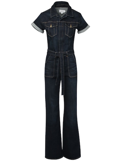 Frame Flared Cotton Denim Jumpsuit Blue Luisaviaroma