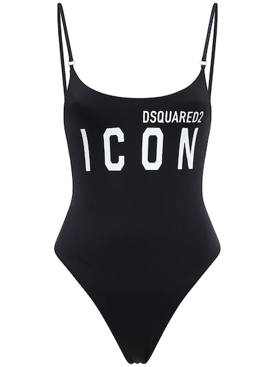 Dsquared2 Logo Print One Piece Swimsuit Black Luisaviaroma