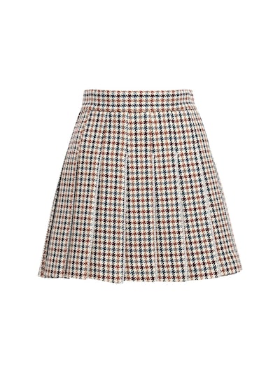 Pleated houndstooth tennis mini skirt 