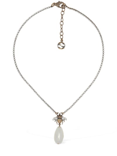 afkom pakke tryllekunstner Gucci - Bee motif crystal charm necklace - Crystal/Gold | Luisaviaroma
