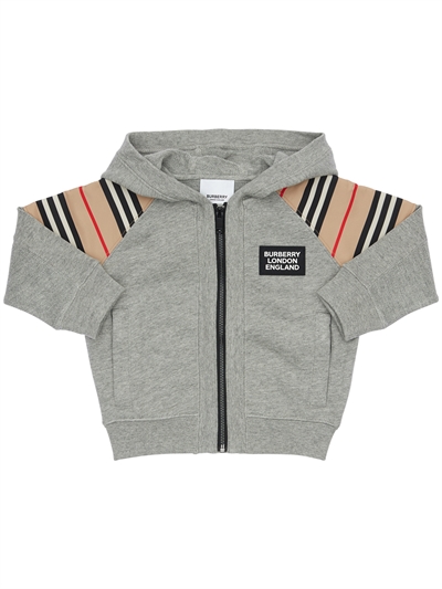 burberry check detail hooded sweatshirt