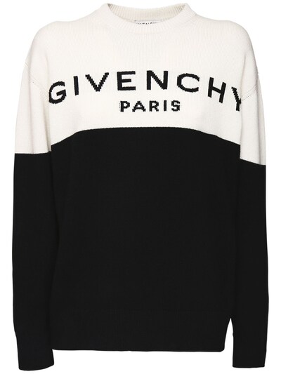 Logo two tone knit cashmere sweater 