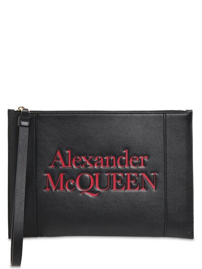 Alexander McQueen - Signature logo leather clutch - Black | Luisaviaroma