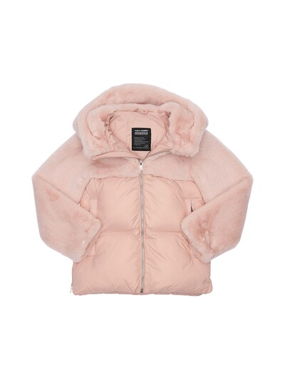 Hooded Nylon & Faux Fur Puffer Jacket Luisaviaroma Girls Clothing Jackets Puffer Jackets 