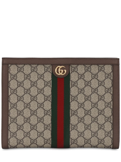 Gucci Ophidia gg supreme squared zip pouch - Brown | Luisaviaroma