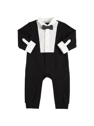 Dolce & Gabbana - Smocked cotton interlock romper - Black | Luisaviaroma