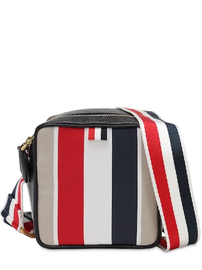 Thom Browne - Striped canvas & leather crossbody bag - Natural ...