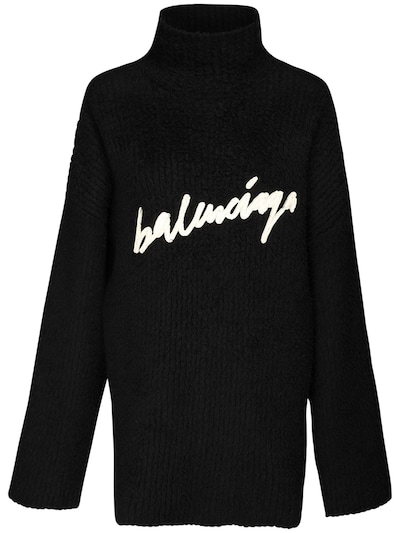 Logo embroidery knit turtleneck sweater 