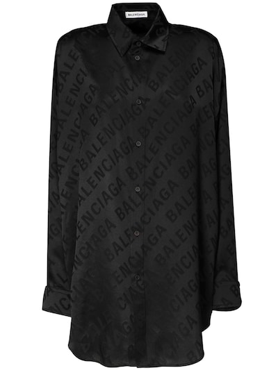 OVERSIZE LOGO JACQUARD SILK SATIN SHIRT by BALENCIAGA, available on luisaviaroma.com for $1390 Khloe Kardashian Top Exact Product 