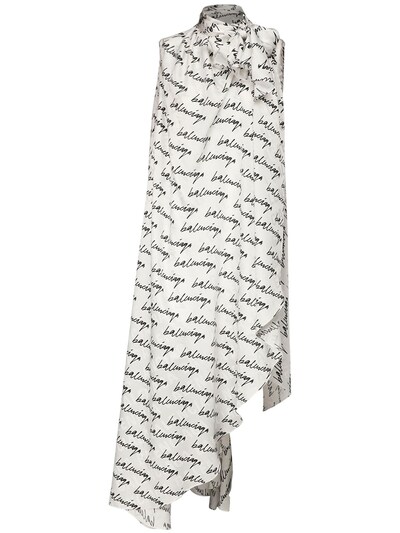 Logo jacquard silk asymmetric dress - Balenciaga - Women Luisaviaroma