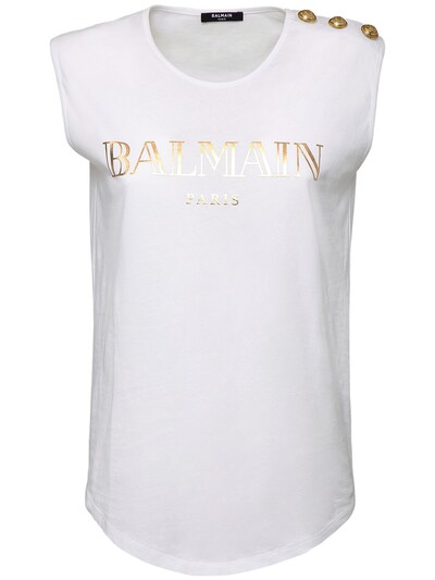 Antagelse bagagerum udtale Balmain - Logo cotton jersey sleeveless t-shirt - White/Gold | Luisaviaroma