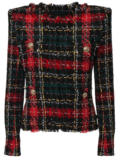 red tartan tweed blazer